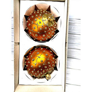 Glass Ornament Seklane Ozdoby Choinkowe Dark Gold Orange Made In Poland Set Of 2